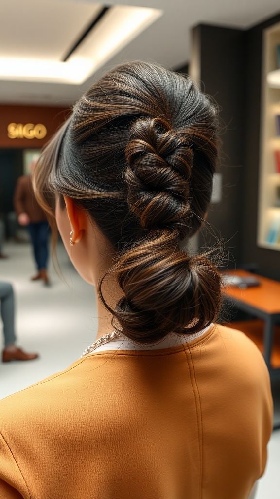 A modern bubble ponytail hairstyle with distinct, bouncy sections, styled elegantly.