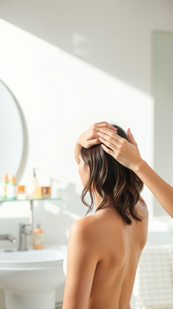 A person massaging their scalp, emphasizing moisture retention techniques for 4C hair.