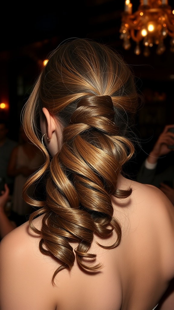 A sleek ponytail with side-swept curls, showcasing a stylish hairstyle.