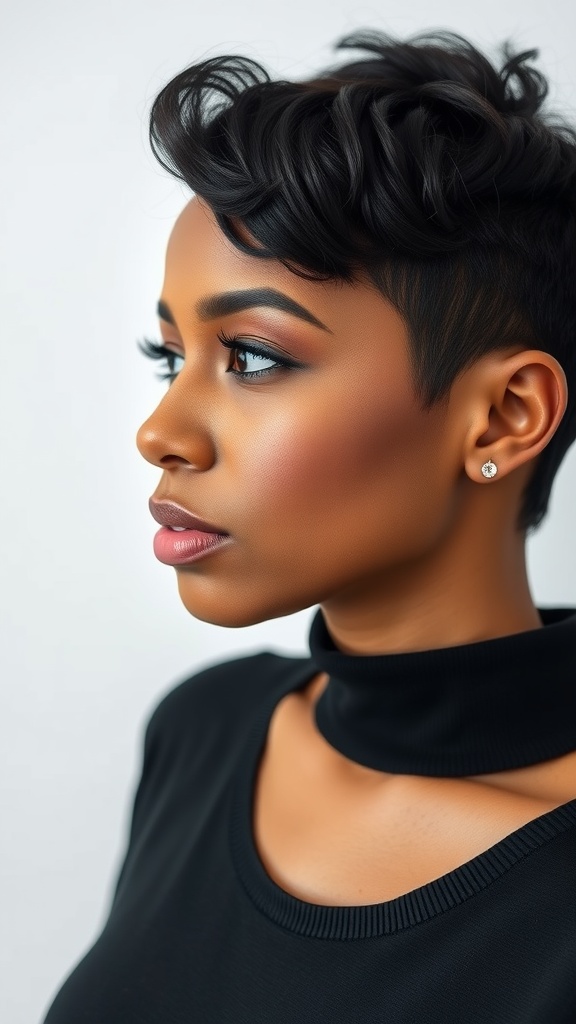 A woman with a stylish short pixie quick weave hairstyle