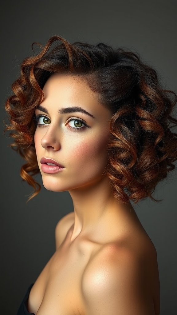 A woman with side-swept natural curls, showcasing defined and voluminous hair.