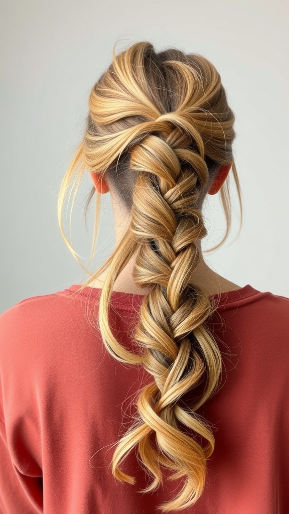 A woman with a stylish side braid ponytail, showcasing a blend of braiding and loose strands.