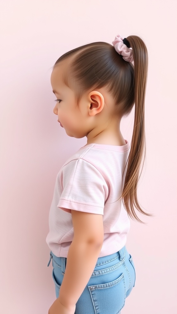 Toddler with sleek ponytail and matching scrunchie