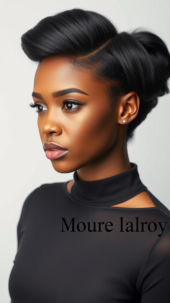 A woman with sleek straight blowout hairstyle, showcasing smooth and polished hair.