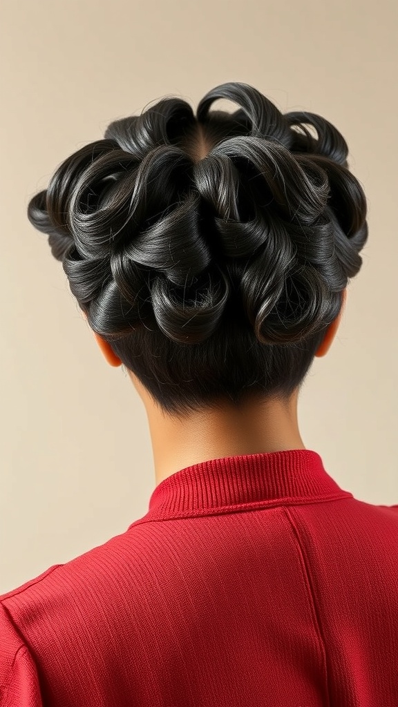 Back view of a head styled with textured finger waves, showcasing defined curls and a smooth finish.