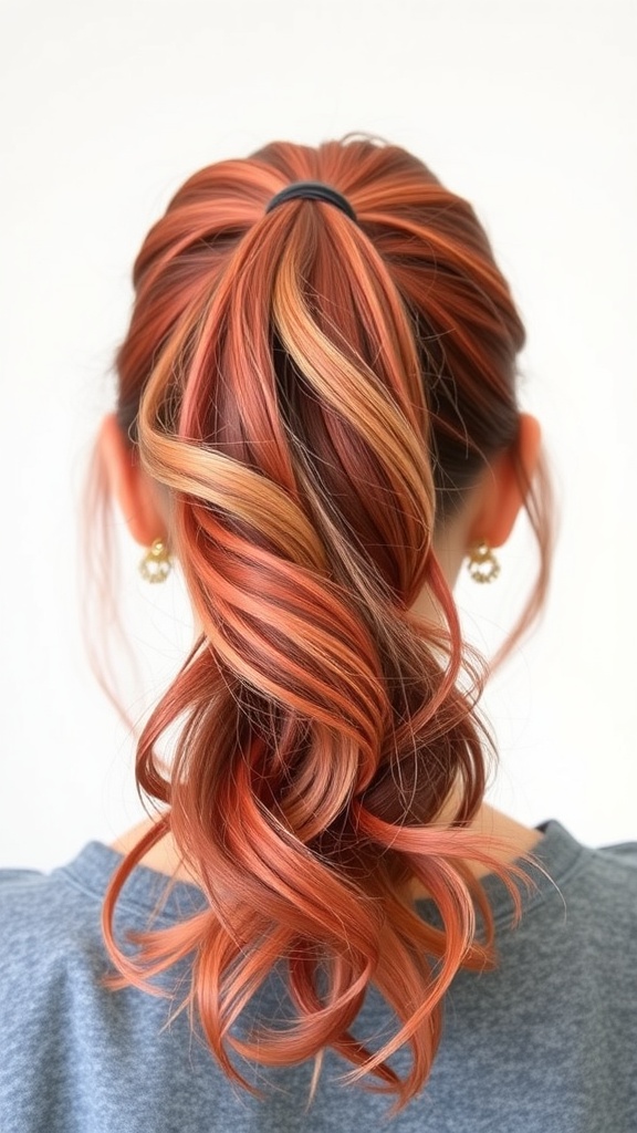 Textured frontal ponytail hairstyle with waves and vibrant colors