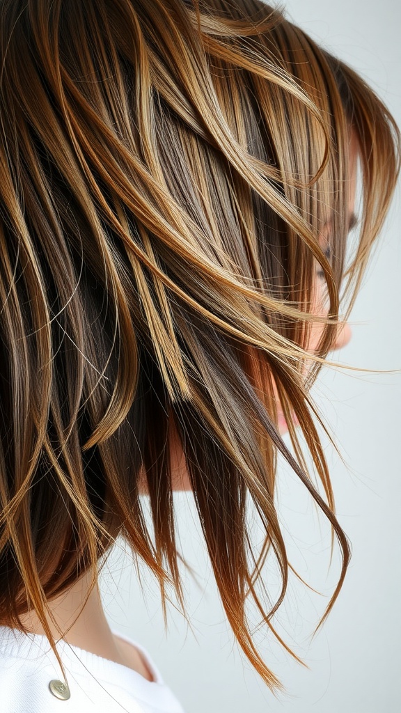 Textured mullet hairstyle showcasing layers and movement in straight hair