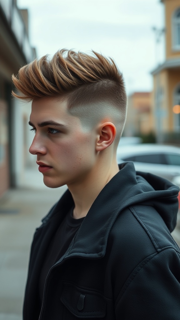 Young person with a textured taper cut hairstyle, featuring a fade on the sides and textured layers on top.