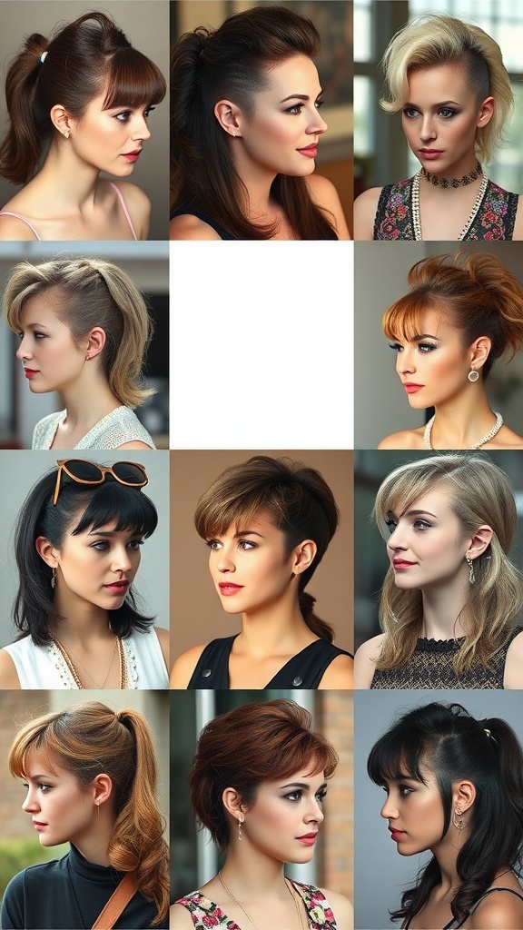 Various women showcasing different styles of the mullet hairstyle in a grid format.