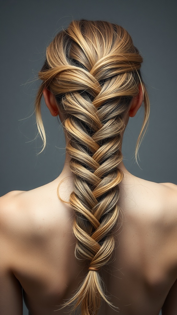 A close-up of a waterfall braid hairstyle showcasing beautiful, flowing strands.