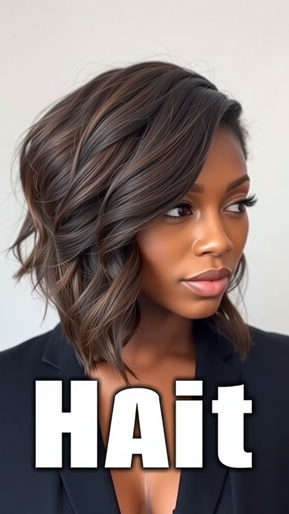 Wavy bob hairstyle with side part on a woman