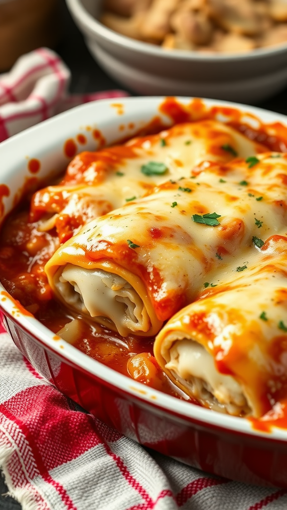 A delicious cabbage roll casserole baked and topped with cheese.