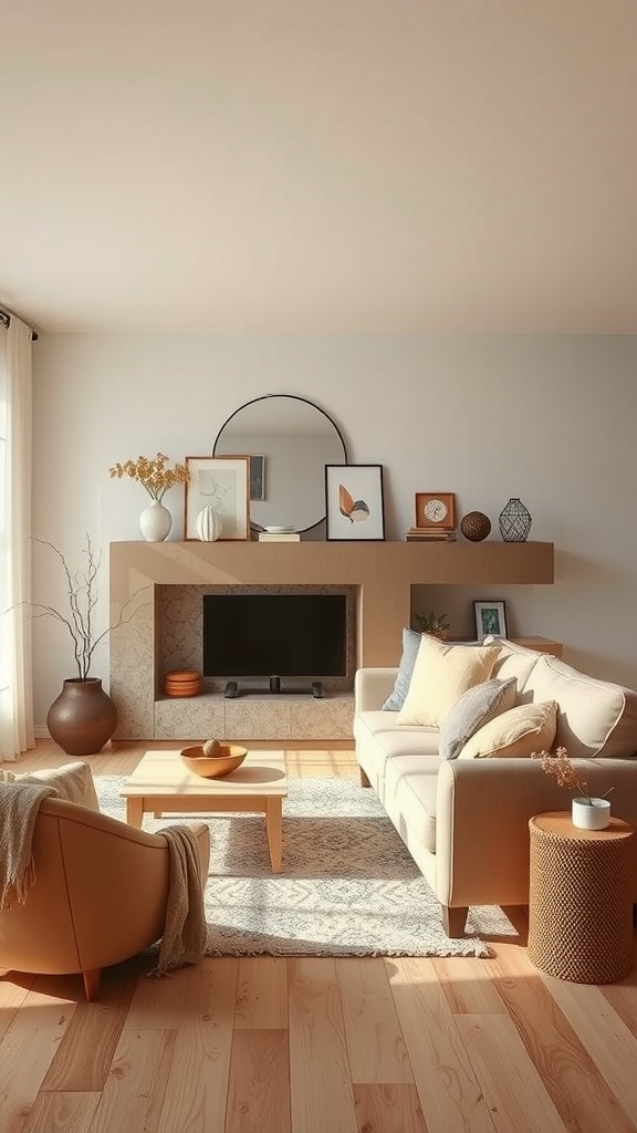 Cozy living room with warm color palette and decorative elements