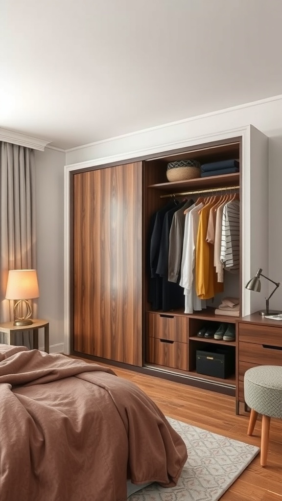 Stylish compact wardrobe in a cozy bedroom