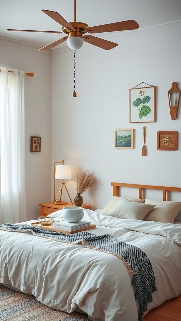 A cozy Japandi bedroom featuring natural materials, soft textiles, and minimalist decor.