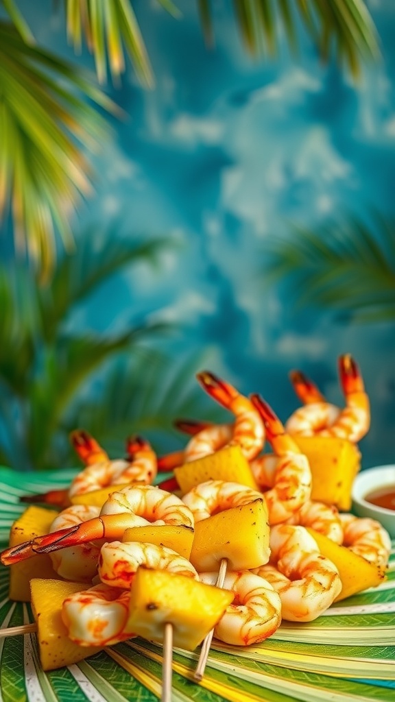 Pineapple and shrimp skewers ready to be served