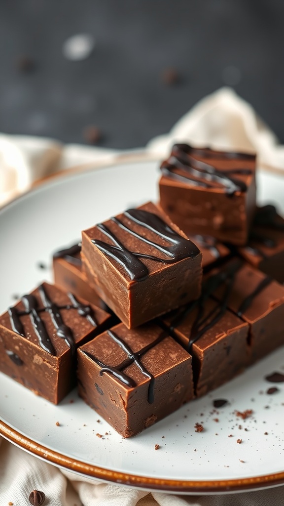Delicious 3-Ingredient Chocolate Fudge squares on a plate.