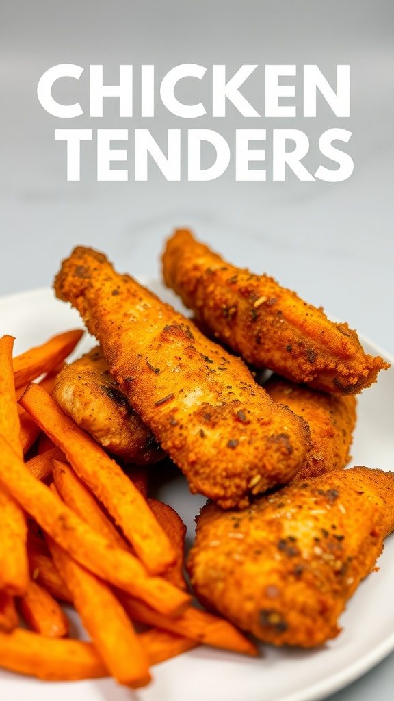 Crispy chicken tenders with sweet potato fries