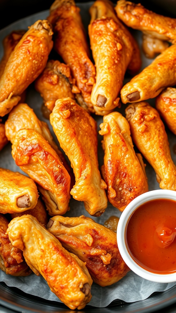 crispy chicken wings with a dipping sauce