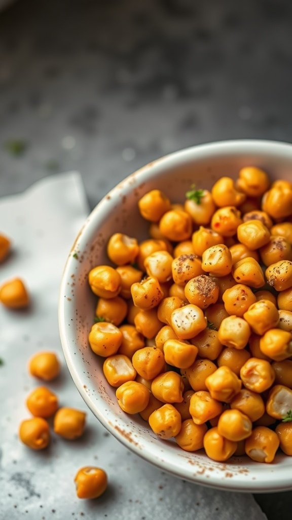A bowl of crispy chickpeas seasoned with spices.