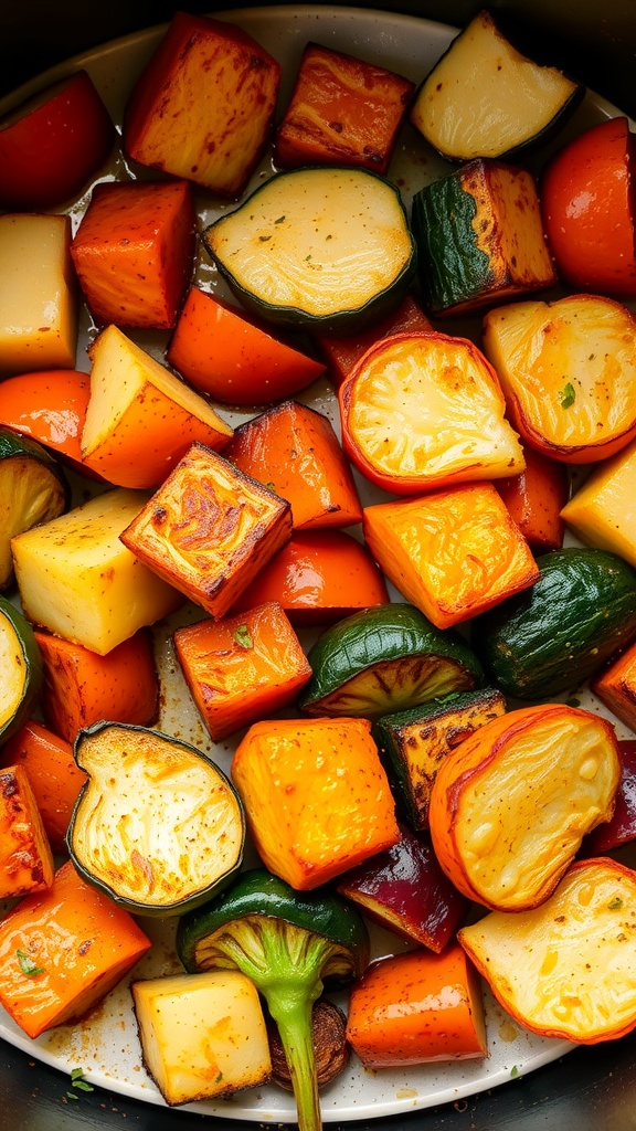 A colorful mix of crispy roasted vegetables