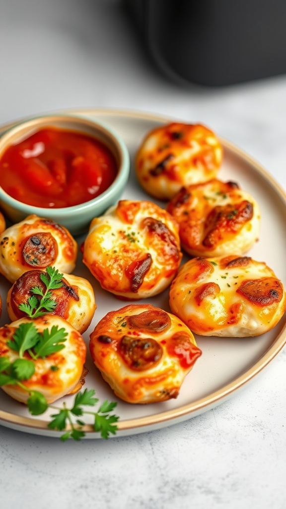 Delicious Air Fryer Pizza Bites served with marinara sauce