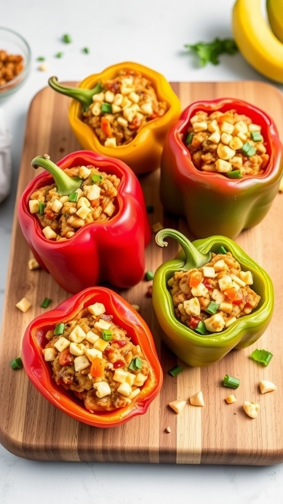 Colorful stuffed bell peppers filled with a savory meat and rice mixture.