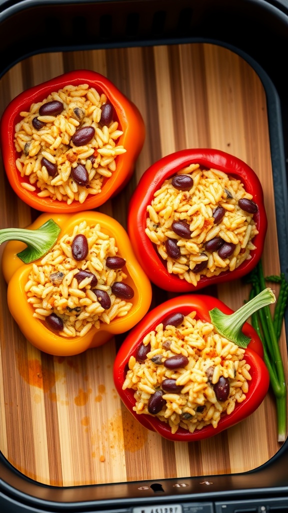 Air Fryer Stuffed Bell Peppers with rice and beans.
