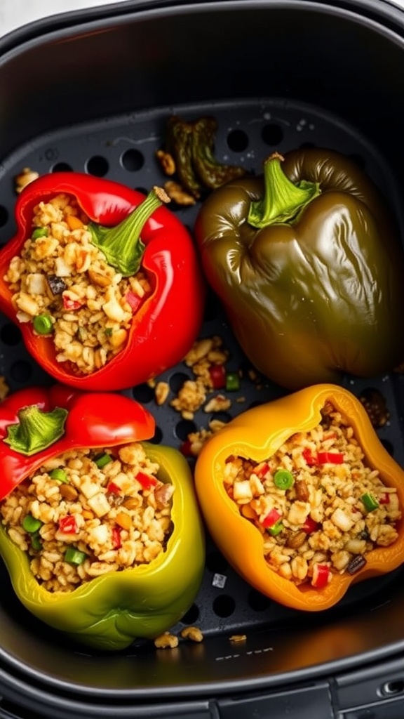 Air fryer stuffed bell peppers filled with a savory mixture.