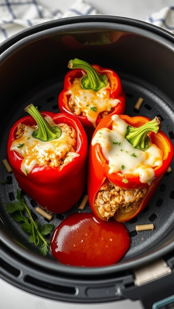 Air fryer stuffed bell peppers filled with meat and cheese