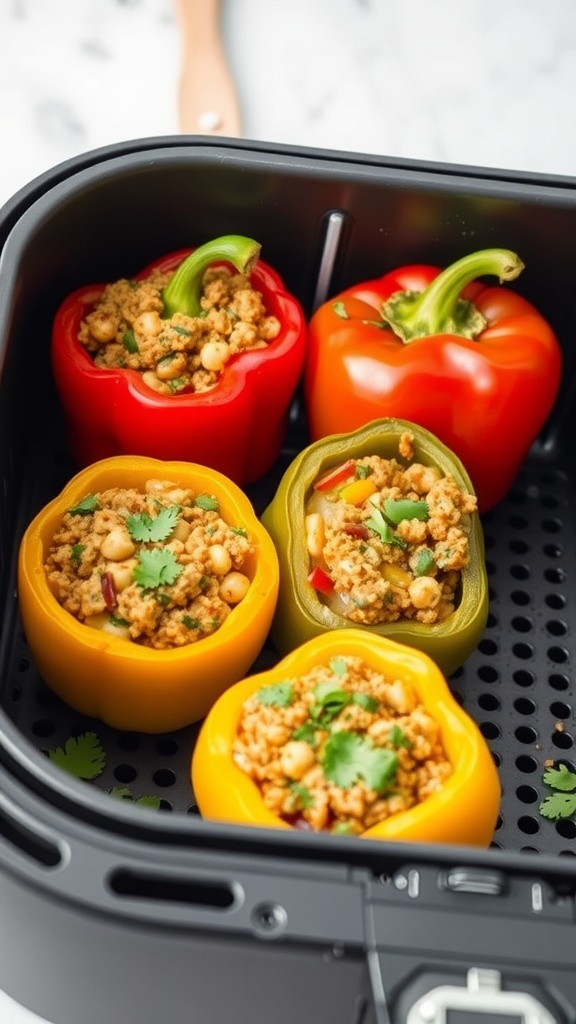 Air fryer stuffed bell peppers filled with a savory mixture.