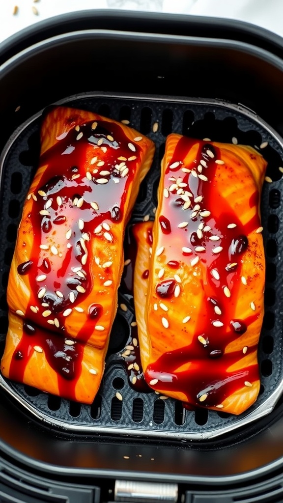 Air fryer teriyaki salmon ready to serve