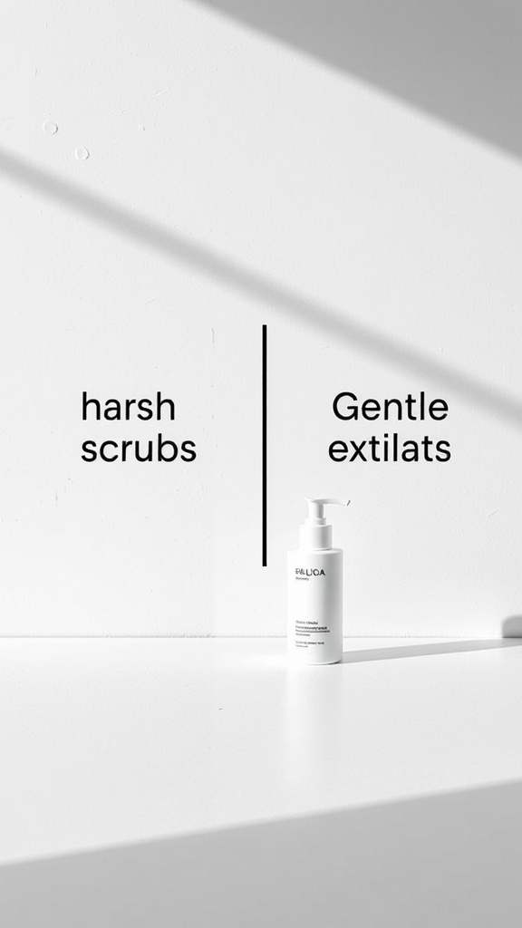 Comparison between harsh scrubs and gentle exfoliants in skincare.