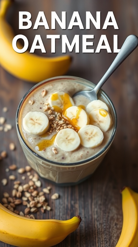 Delicious Banana Oatmeal Breakfast Smoothie in a glass