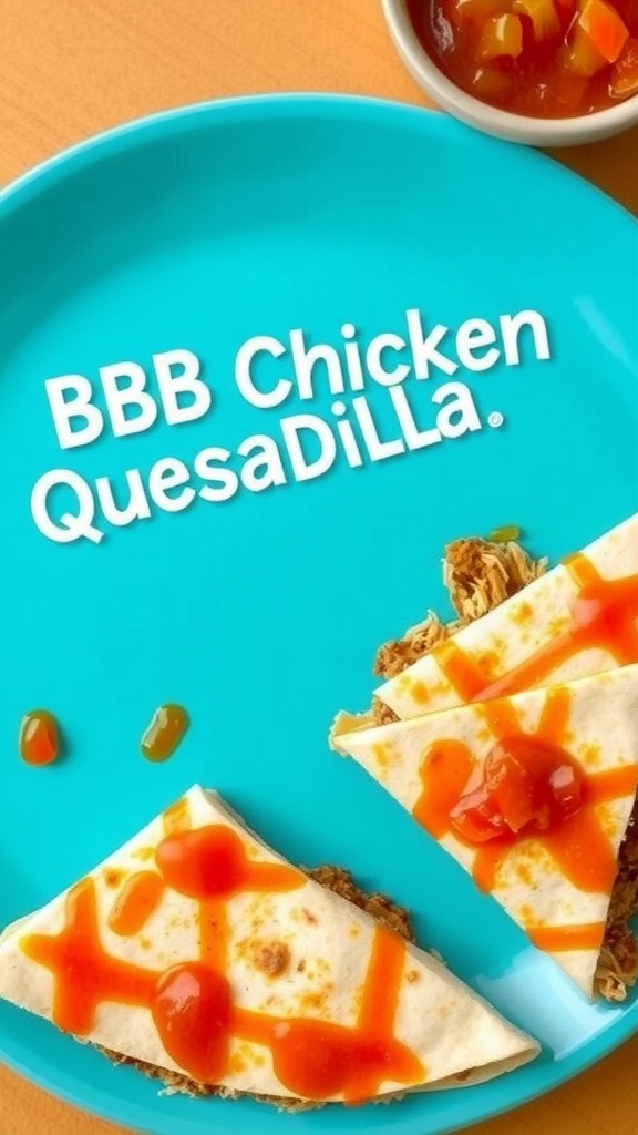 BBQ Chicken Quesadillas on a turquoise plate