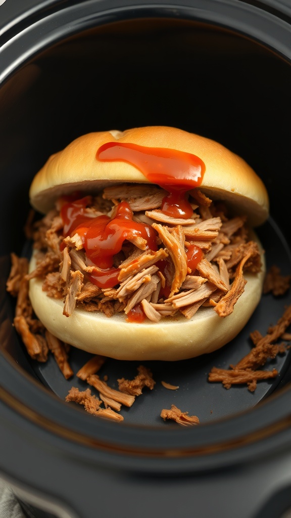 BBQ pulled pork sandwich with ketchup on a bun