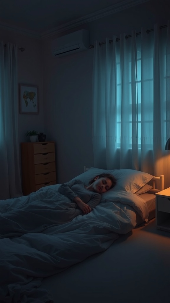 A peaceful scene of a person sleeping in a softly lit bedroom
