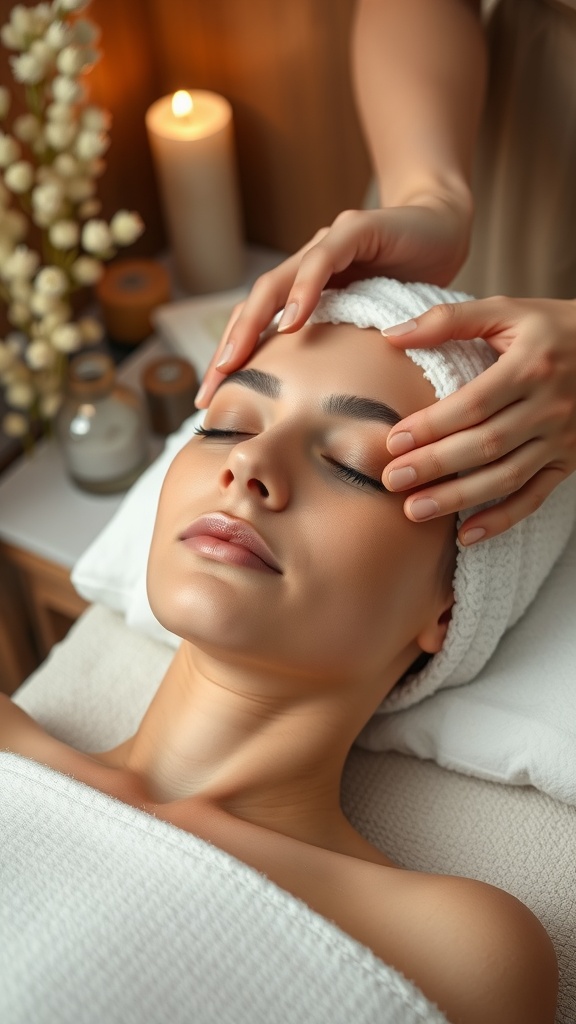 A serene facial massage being performed on a woman, highlighting relaxation and skincare benefits.