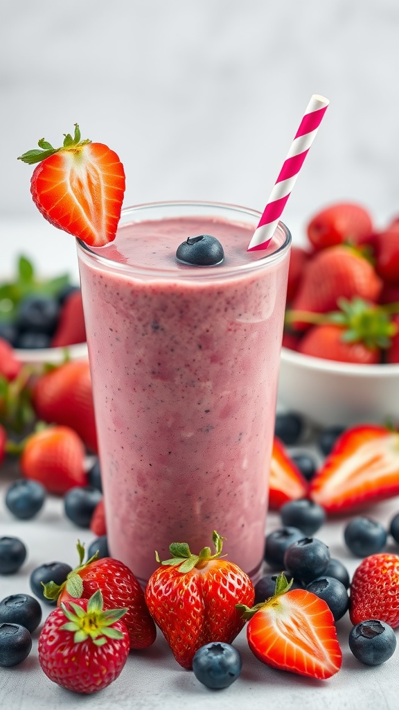 Berry Blast Protein Smoothie with strawberries and blueberries