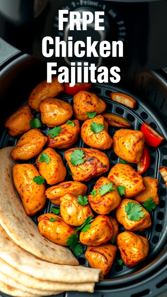 Air fryer chicken fajitas with tortillas and herbs