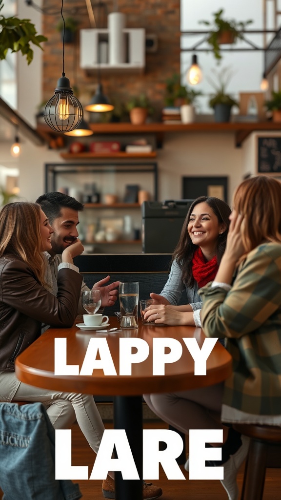 A group of friends enjoying a conversation in a cozy café, embodying supportive relationships.