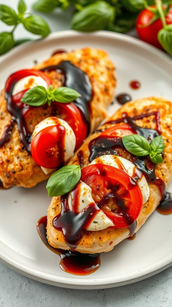 Caprese Stuffed Chicken Breasts with tomatoes, mozzarella, and basil