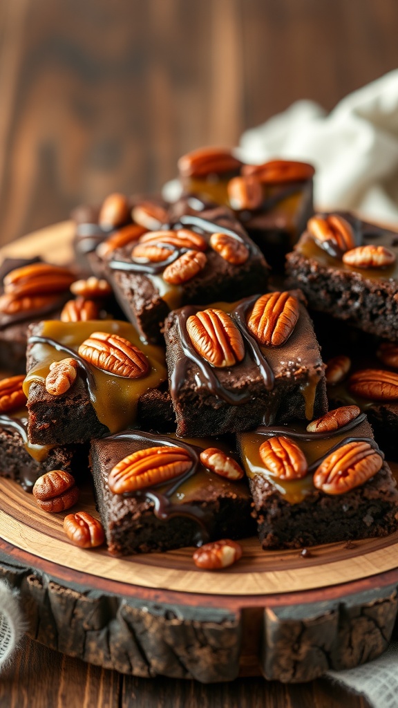 Delicious Caramel Pecan Turtle Brownies with nuts and caramel drizzle
