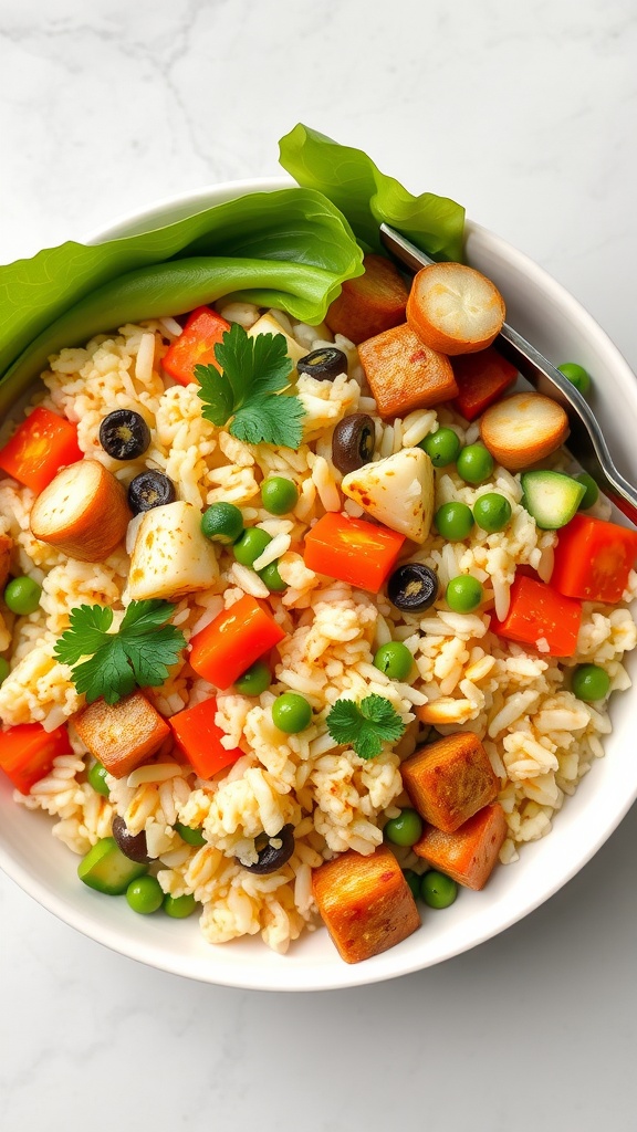 Healthy cauliflower rice stir-fry with colorful vegetables