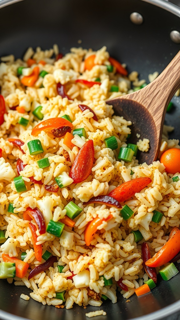 Delicious cauliflower rice stir-fry with colorful vegetables