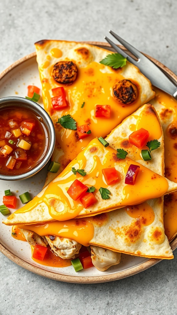 Cheesy chicken quesadillas served with salsa