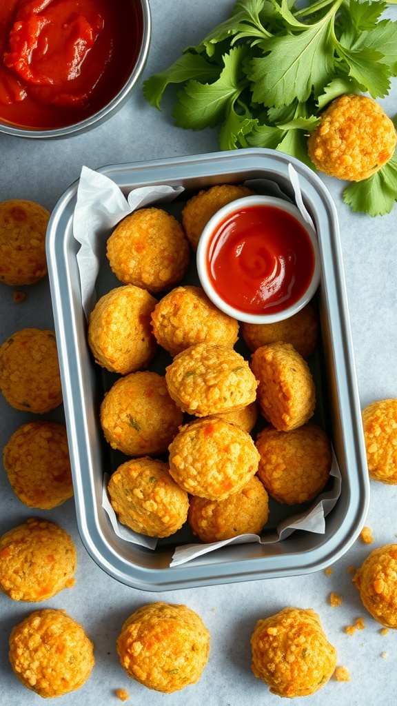 A delicious serving of cheesy quinoa bites in a lunchbox