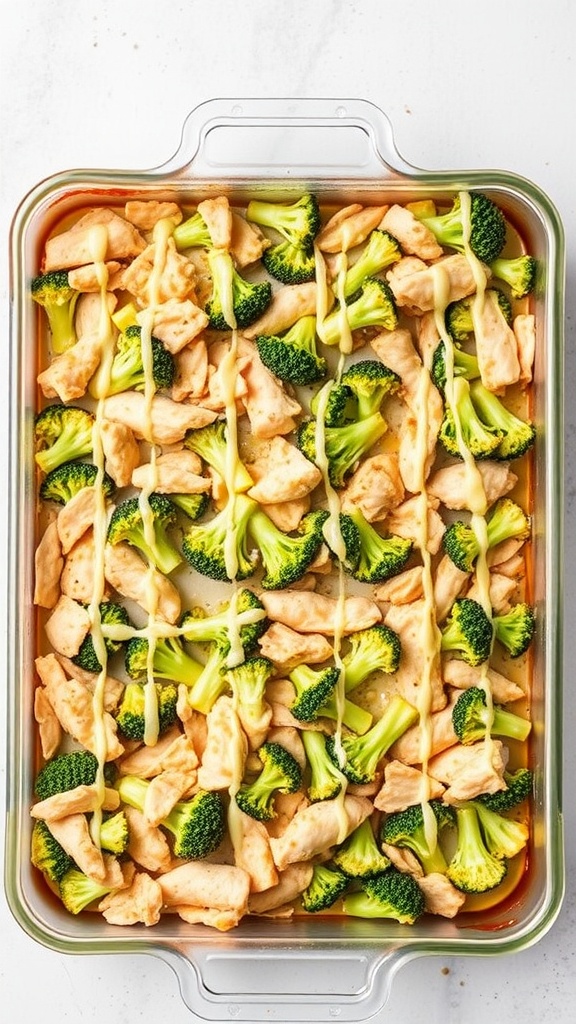 A delicious chicken and broccoli casserole ready to be served.