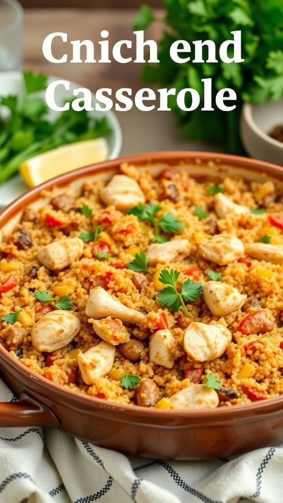 A delicious Chicken and Quinoa Casserole with colorful vegetables