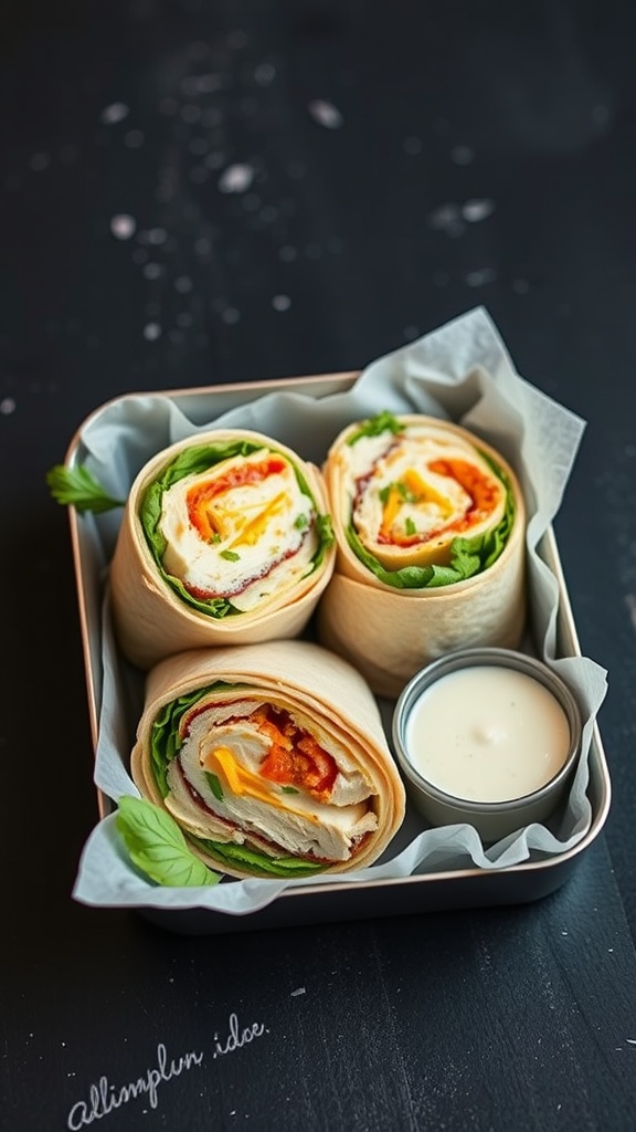 Chicken Caesar wraps with lettuce, cheese, and dressing